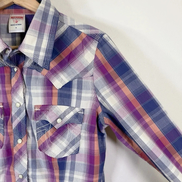 True Religion Plaid Men's Long Sleeve Snap Button Western Shirt - Picture 4 of 16